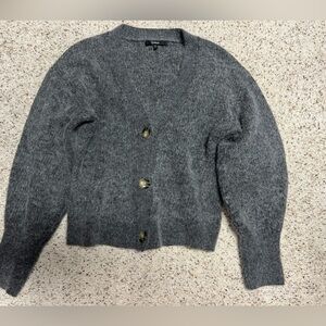 Quince Women's Charcoal Gray Baby Alpaca-Merino Wool Cropped Cardigan size large